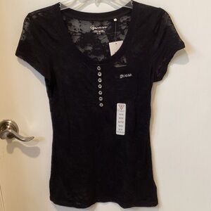 Guess Black Short Sleeve Lace Tee